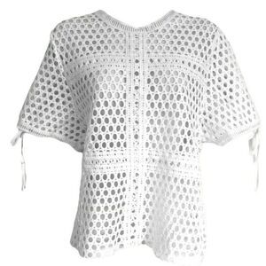 Zero Degree Celsius Womens M Perforated‎ Blouse White Cut Out Top See Through